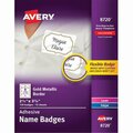 Workstationpro 2.33 x 3.38 in. Metallic Border Adhesive Name Badges White & Gold TH3741330